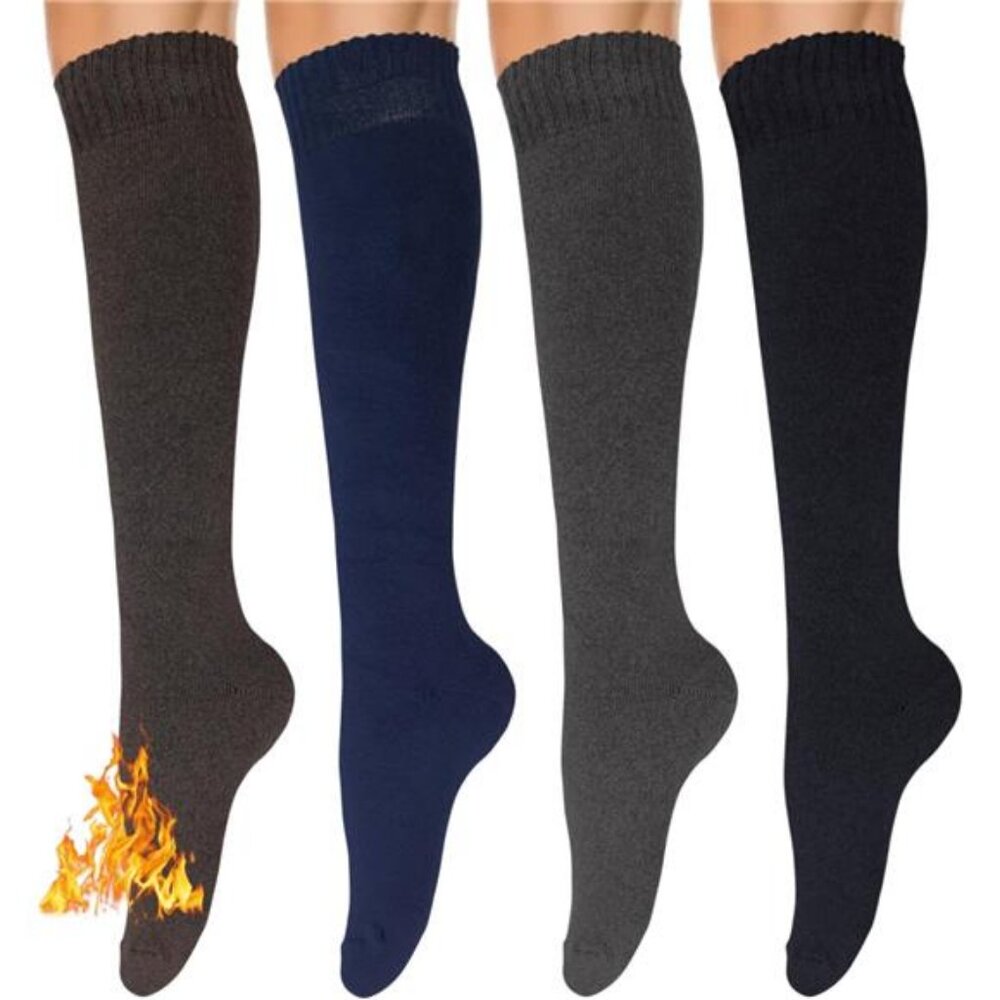 YEJIMONG Warm Thick‎ Knee High Socks for Women, 4 Pairs Cotton Cushioned Long